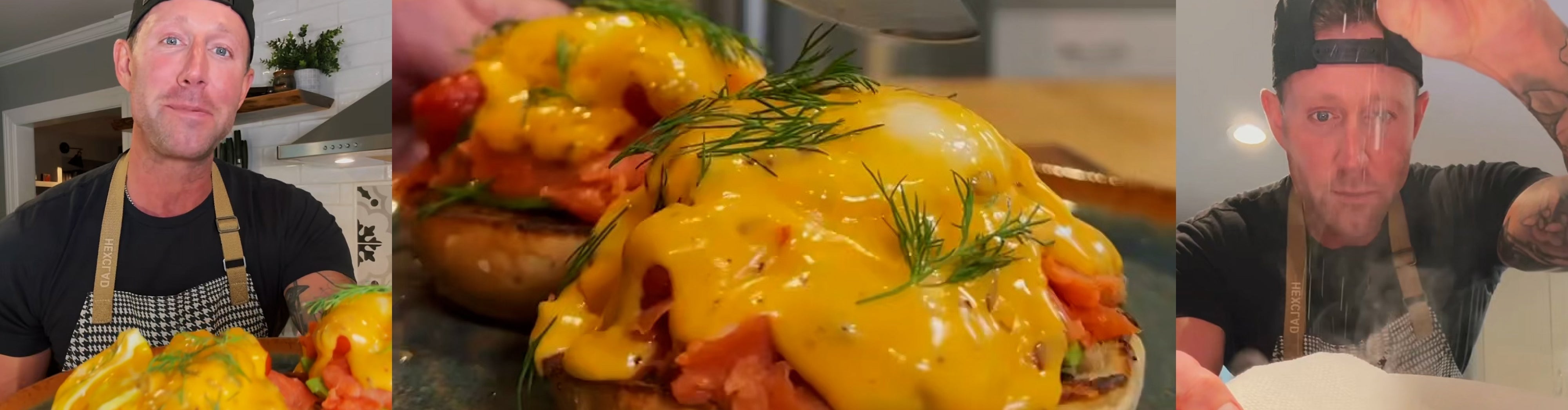 Alex Belew making eggs benedict