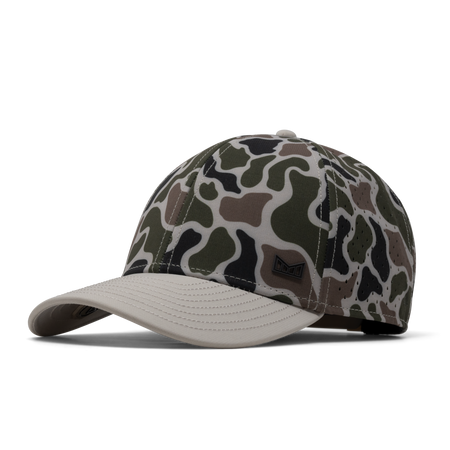 The front, angled view of the melin A-Game Icon Hydro  Vintage Fit in  Duck Camo