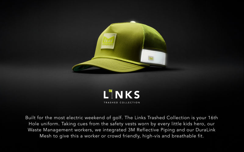Green cap with reflective piping on a black background, featuring the 'LINKS' brand.